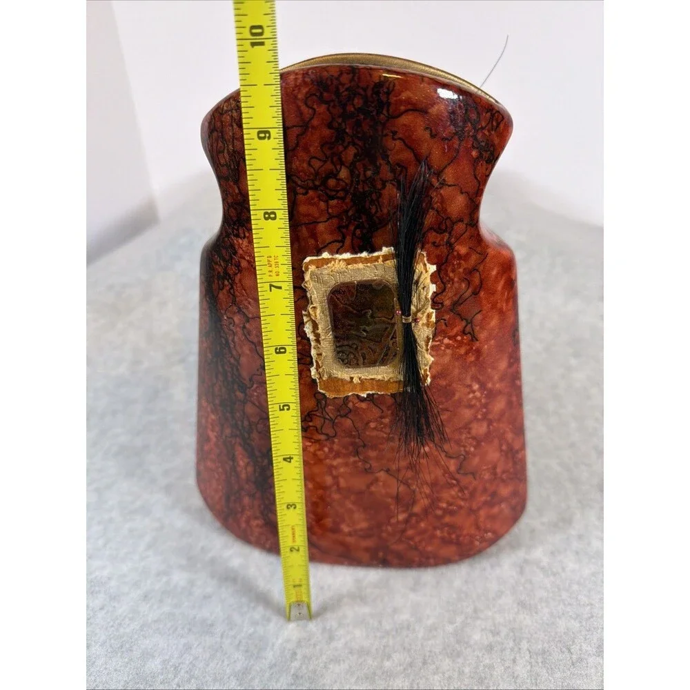 Deb Burckhard Signed Horse Hair Pottery Vase Turning Leaf Design Red Textured